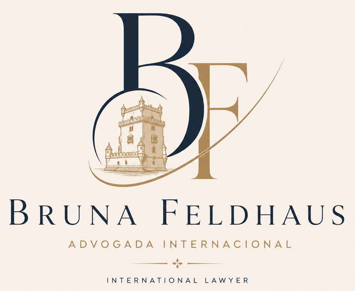 Logotipo Bruna Feldhaus, Advogada Internacional, com a Torre de Belém